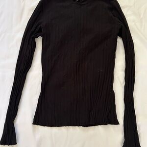 Topshop Black Ribbed Fitted Long Sleeve Blouse